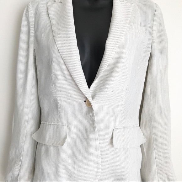 Theory One Button Linen Pin Striped White Blazer 0 - Picture 2 of 12